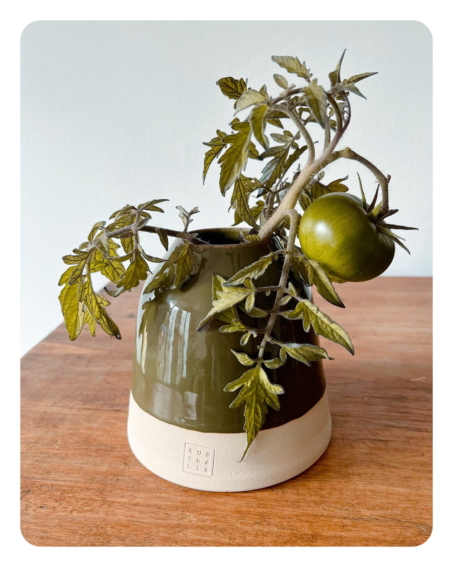 Vase en grès blanc et émail kaki