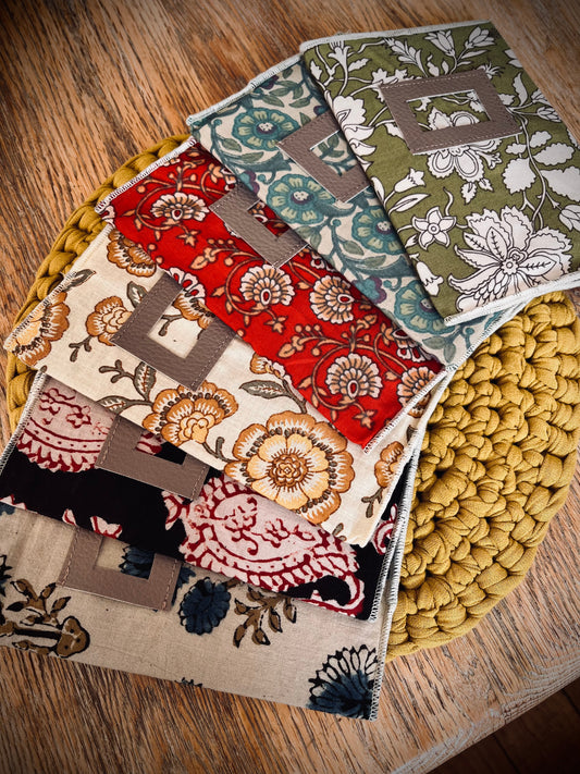 Carnet couverture en tissu imprimé blockprint - Frida